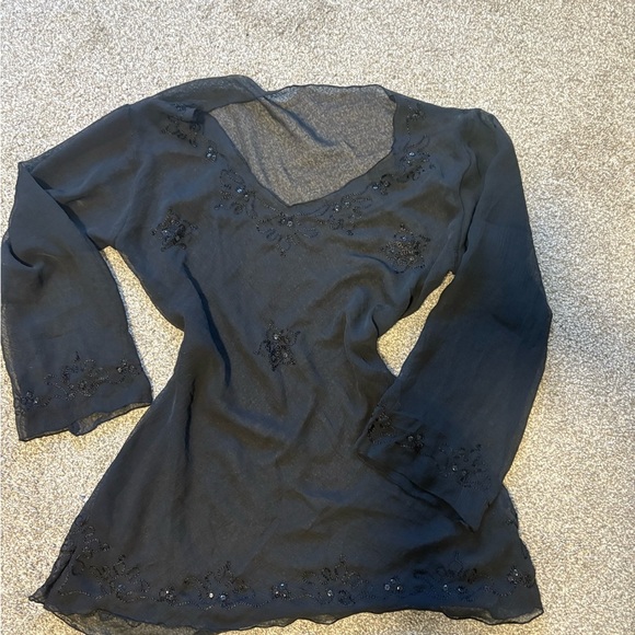 Y2K Lightweight Summer Sleek Sheer Black Women's Coverup Top Size Medium - Picture 1 of 13
